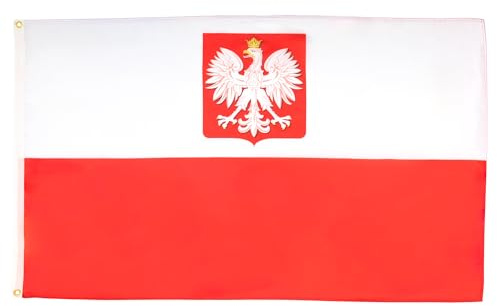 AZ FLAG Lote de 10 banderas de Polonia con águila, 90 x 60 cm, bandera polaca 100% poliéster con ojales metálicos integrados