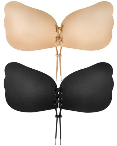 KEWUF 2 pares Invisible Adhesivo Sin Tirantes Push Up Sujetador, Copas Pezones, Sujetador Adhesivo Push Up, Taponeras Reutilizable Transpirable para Mujer para Vestido Ceremonia - Copa A
