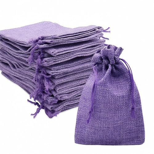Leylve 30 Sachets en Jute 10x15 cm, Lavande à Cordon Réutilisables en Imitation Lin pour Sachets Parfumés, Rangement de Bijoux et de Cadeaux DIY de Mariage, Noël et l'Advient (Violet clair)