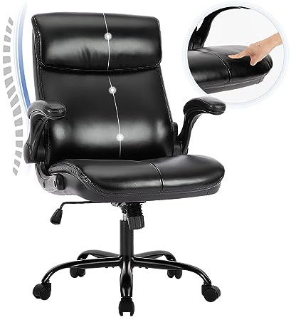 COLAMY Schreibtischstuhl, Ergonomischer Bürostuhl mit Verstellbaren Armlehnen, Chefsessel mit Hoher Rückenlehne, Höhenverstellbar und Neigbar Drehstuhl mit Dicker Lederpolsterung, Schwarz