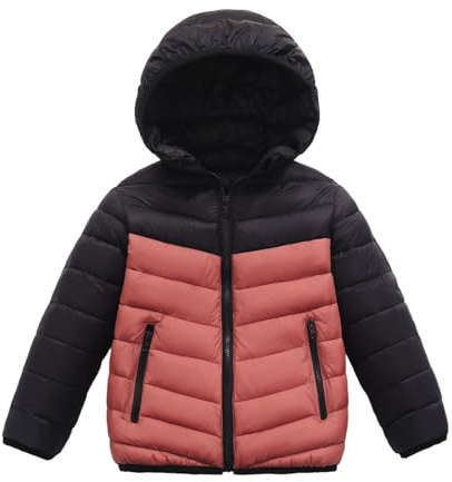 Generisch Abrigo de plumón para niña, chaqueta de invierno con mangas en contraste, ropa de abrigo acolchada para niños, resistente al viento, para clima frío, naranja, 14-16 años