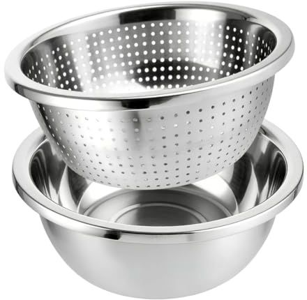 Colador de acero inoxidable con cuencos, 22 cm, apto para lavavajillas, 2 unidades