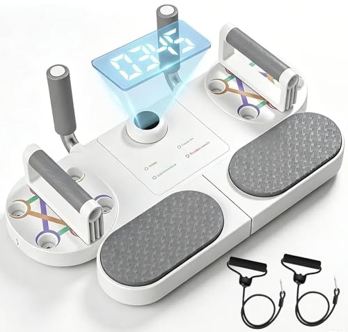 Rhayle Planche à Pompes 5-en-1, Appareil de Musculation pour Homme & Femme | Station Fitness Brûle-Graisse avec Compteur LCD et Support Smartphone – Pompes et Musculation à la Maison