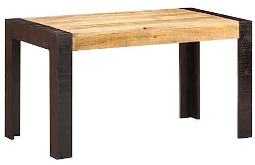 Pyvara Matbord av grov mangomassivt trä, 140 x 70 x 76 cm, rektangulärt köksbord med 10 cm tjock bordsskiva, robust matbordsmöbler för modern matplats och vardagsrum