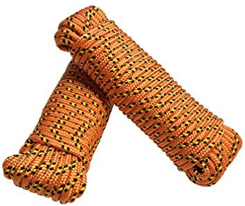 Corda polipropilene 8 mm x 20 m - Set di 2 corde, Arancione/Nero/Giallo Guinzaglio, Multiuso corda, Carico di rottura: 700 kg