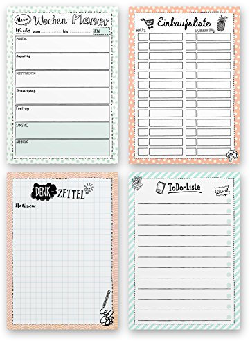 TypeStoff Notizblöcke - Wochenplaner, TO-DO-Liste, Denkzettel, Einkaufsliste - 4 Blöcke DIN A6 a 50 Blatt aus Papier als Gedankenstütze und Geschenk - NP-00356