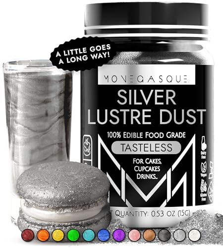 MONÉGASQUE Silver Edible Glitter for Drinks & Cakes, Lustre Dust, 15g | Silver Edible Lustre Dust for Halloween Cocktails, Cakes & Party Drinks - Kosher, Halal, Vegan, Tasteless