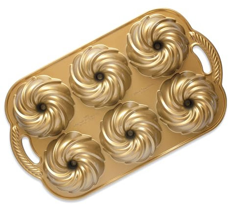 Nordic Ware Molde para tartas con forma de remolino, de aluminio fundido, hecho en los Estados Unidos, color: dorado