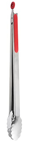 UPTALY Pinza per griglia extra lunga da 45cm (1 pz, rossa), pinza per barbecue in acciaio inossidabile con manico lungo, pinza per alimenti di grandi dimensioni, pinza per addensare bistecca