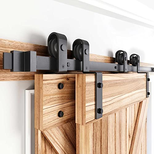 EaseLife 7.5FT Bypass Double Sliding Barn Door Hardware Kit,Single Track, Slide Smoothly Quietly, Easy Install， (7.5FT Track Kit for Double 50 Wide Door)