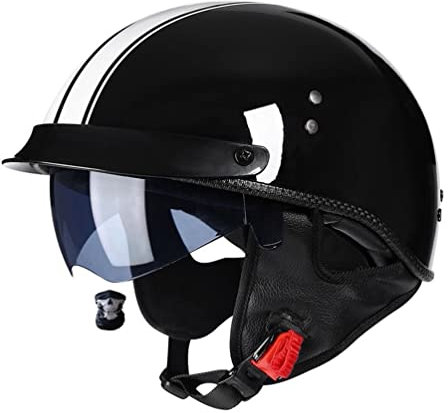 Smilfree Motorrad Halbhelm Retro Motorradhelm Halbschalenhelm mit ECE Rollerhelm Cruiser Chopper Erwachsene Herren Damen Motorrad Jethelm mit Visier