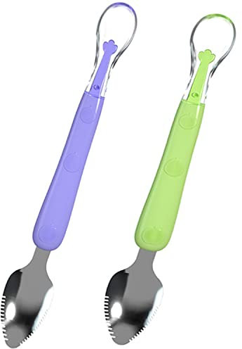 Baby Löffel, 2 Stück Babylöffel Ab 4 Monate Silikonlöffel Baby Bpa Frei Obst Schälen Ergänzendes Essen Kind Baby Passt In Den Mund Des Babys Mikrowellen,Spülmaschinen Und Gefriergeeignet (Lila-Blau)