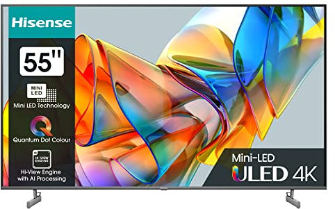 Hisense 55U6KQ 139 cm (55 Zoll) Fernseher 4K Mini LED ULED HDR Smart TV, 60Hz, HDMI 2.0, Game Mode Plus, Dolby Vision & Atmos, Bluetooth, Alexa Built-in, anthrazit [2023]