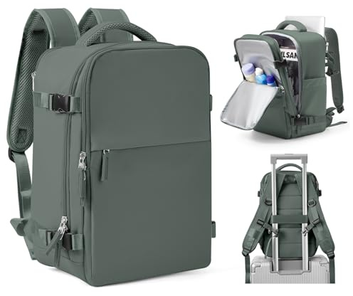 SZLX Zaino Ryanair 40x20x25 Bagaglio a Mano Easyjet Donna Zaino da Viaggio Aereo Borse da Cabina Impermeabile Uomo Adatto a PC da 14 pollici Travel Backpack per Sportivo Trekking,Verde oliva