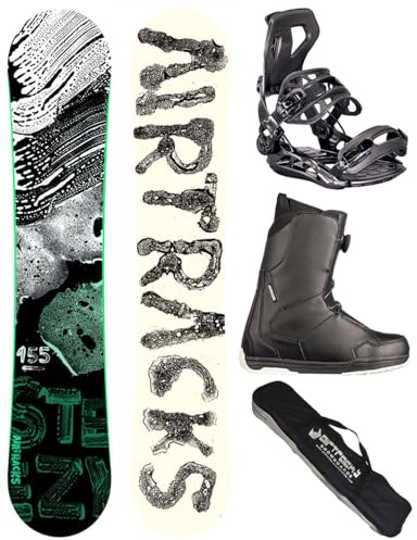 Airtracks Herren Snowboard Set Freestyle Freeride Wide Board Steezy Wide 150 - Snowboard Bindung Master - Softboots Master ATOP 45 - SB Bag