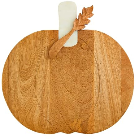 Mud Pie Marble Wood Pumpkin Board; board 11 1/2 x 11 1/2 | spreader 5 1/2