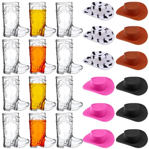 Haishell Lot de 24 mini verres à shot en plastique avec motif de bottes de cowboy - Tasses à bière mignonnes en forme de chapeau occidental pour enterrement de vie de jeune fille, fournitures de