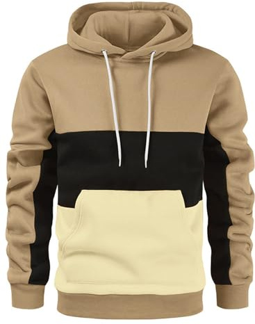crazy bean Felpa Uomo con Cappuccio Manica Lunga Pullover Hoodie Combinazioni di Colori Uomo Maniche Lunghe Tinta Unita Felpe con Cappuccio per Casual Sportivo M-3XL(Cachi,XL)