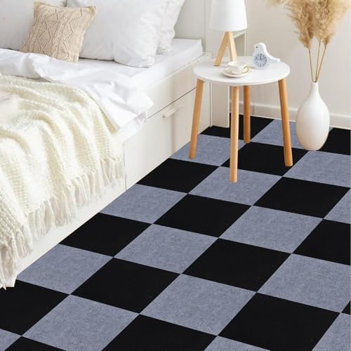 YAYODS 30Pcs Carpet Tiles, Grey and Black 30 x 30cm Self Adhesive Carpet Tiles, Anti-Slip Hardwearing Square Carpet Flooring Tiles, Peel and Stick Carpet Floor Covering for Office Living Room Bedroom