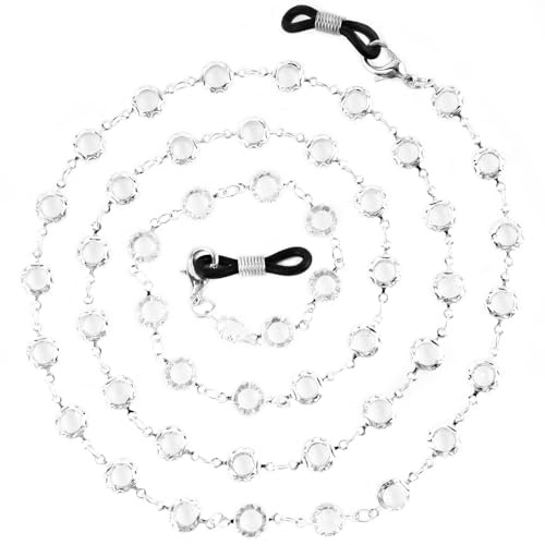 BILIONE Chaîne de lunettes en strass pour femmes et filles, support de lunettes autour du cou, support de sangle de lunettes de soleil (Argent)