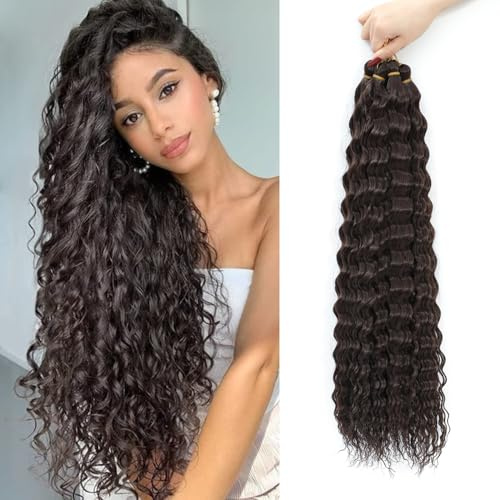 AMLUCKS Deep Wave Curly Crochet Hair Ocean Wave Braiding Hair för svarta kvinnor flickor syntetiska vattenvåg virkade hårförlängningar för bohoflätor (4#, 50 cm – 6)