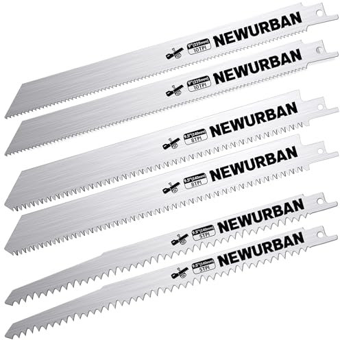 NEWURBAN Lot de 6 lames de Scie Sabre en Acier Inoxydable Pour Couper la Viande, Les os, Les aliments Congelés, 240 mm, 5TPI - 2 pièces / 8TPI - 2 pièces / 225 mm (225 mm) 10TPI - 2 pièces