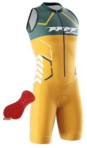 FFFF & OLFEH Tri-Costume d'une pièce,Homme Pro Trifonction Manches Courtes Sports de Plein Air Vêtements de Triathlon, pour Course À Pied, Natation, Cyclisme Body