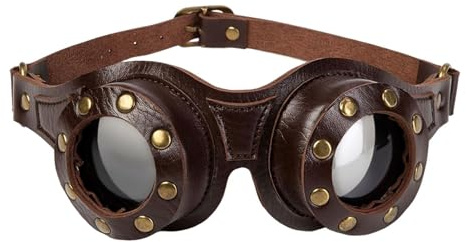 Generisch Vintage Sonnenbrille Motorradbrille Schutzbrille Fliegerbrille Für Fahrrad Skibrillen Vintage Motorräder Brille Für ATV Bike, PU Leder Steampunk Motorradbrille