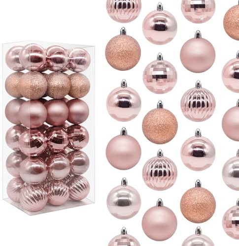 Forbabe 36 piezas de bolas de Navidad rosa ∅6 cm con colgante, bolas de árbol de Navidad reutilizables, brillantes y mates, de plástico, decoración para árbol de Navidad