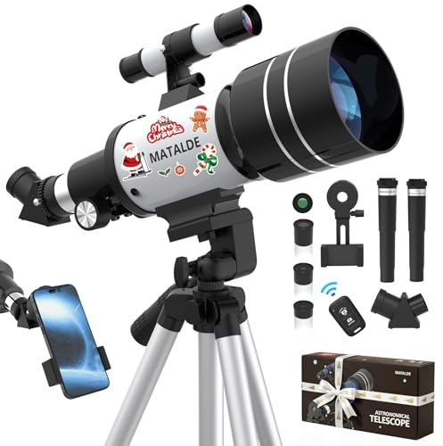 Telescope for Beginners & Kids, 70mm Aperture Refractor Astronomy Telescope with 300mm Focal Length, 15X-150X Magnification, Tripod, Phone Adapter, Wireless Remote
