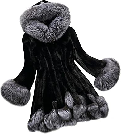 ANHATUIV Long Winter Jacket Women Faux Fur Coat with Fur Hood Ladies Long Sleeve Outwear Jacket Elegant Thick Coats Overcoat with Hood Fleece Jackets Plain Winter Warm Coat