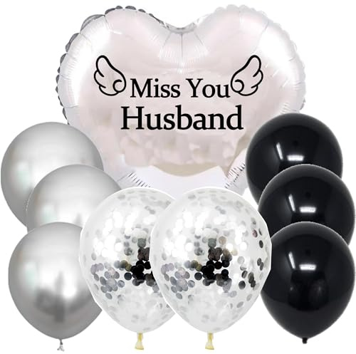 Miss You Husband Memorial Heart Balloon with String for Husband's Memorial, Remembrance Ceremony, Sympathy Gift, Tribute Event, Cemetery, Outdoors, Garden Yard, Grave Markers, Bouquet Topper