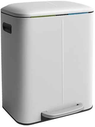 Relaxdays Cubo de Basura con 2 Compartimentos, 2x20L, Cierre Suave, Pedal, Metal, Blanco, 60x44.5x41 cm