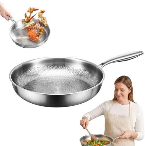 Siraat 100% ren titan non-stick stekpanna, 28 cm hamrad Nutri kokkärl, diskmaskinssäker, perfekt för alla spisar och ugnar, inkluderar lock för mångsidig matlagning