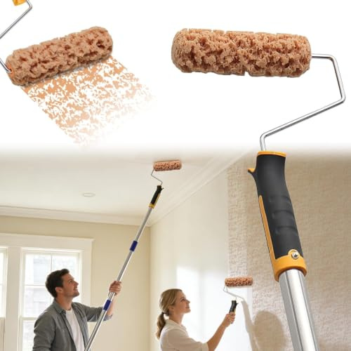 Texture Roller, 134 cm Long Textured Paint Roller 2-in-1 Handle Concrete Stamp Roller Easy to Clean Pattern Texture Paint Roller Paint Rollers with Extension Pole for Walls, Floor Tiles YQTZLWHM