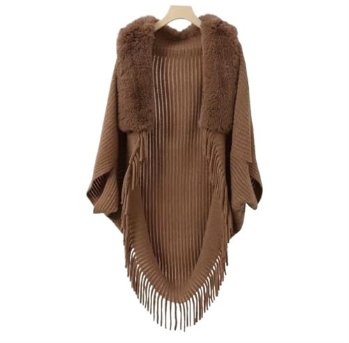 HEUchuan Poncho Lavorato a Maglia da Donna Poncho da Donna, Primavera, Autunno, Colletto Lavorato a Maglia, Nappa, Scialle, Mantello, Elegante, Cardigan Avvolgente, Caldo Cappotto(Khaki)