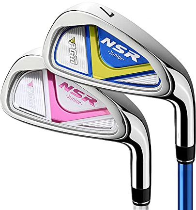 Junior #7 Golfjärn högerhänta grafitaxlar 38 graders loft lätt för barn, pojkar, flickor, golfklubba, ungdomsträning, sport, enskilda klubbar (blå, #7, ålder 3-5)