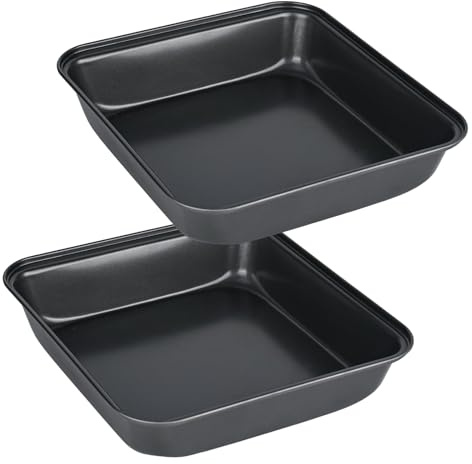 Grytfat, set med 2, 22 x 22 x 5 cm, rostfritt stål, fyrkantig, med non-stick-belagd lasagne-ugnsform, kan också användas som lasagneform, stekpanna eller kakplåt