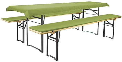 Brandsseller Set Birreria 3 Pezzi – 2 Cuscini Imbottiti per Panche 220x25 cm e 1 Tovaglia 240x90 cm – Ideale per Sagre, Giardino, Feste all’Aperto – Verde