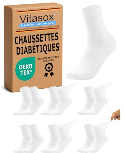 Vitasox Chaussettes femme extra-larges en coton, chaussettes médicales sensibles sans élastique sans couture 6 ou 8 paires