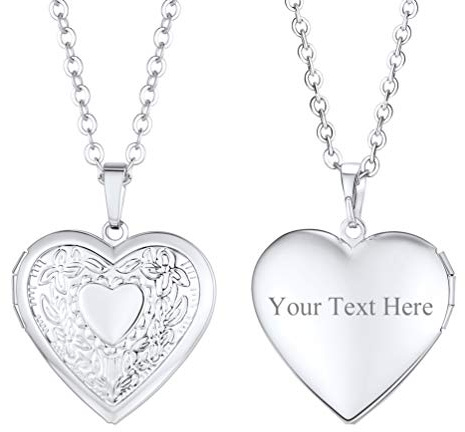 PROSTEEL PROSTEELPersonalizzata Collana Medaglione Portafoto Pendente Cuore Fiore, Acciaio Inossidabile, Catena Regolabile, Confezione Regalo, Argento - Incisione Gtratuita