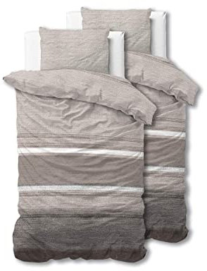 Sleeptime Bettwäsche 4teilig 135cm x 200cm 4teilig braun - Streifen - weich & bügelfrei Bettbezüge mit Reißverschluss - Bettwäsche Set mit 2 Kissenbezüge 80cm x 80cm