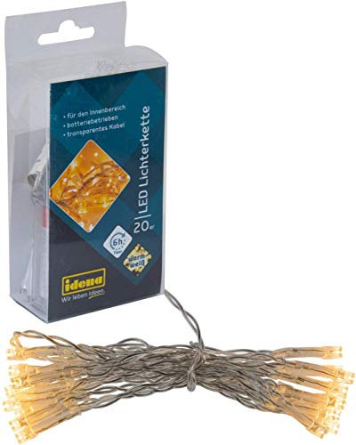 Idena 5 St 8582052 - LED Lichterkette mit 20 LED in warm weiß, mit 6 Stunden Timer Funktion, Batterie betrieben, ca. 1,8 m + Engelshaar (3 St. + Engelshaar)