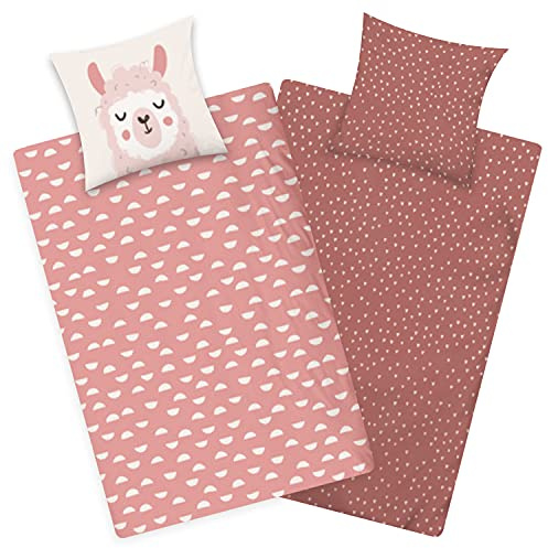 Aminata kids Lama Bettwäsche 135x200 Baumwolle Jugendliche Teenager Tier-Motiv Kinder-Wende-Bettwäsche-Set - Geschenk-Idee