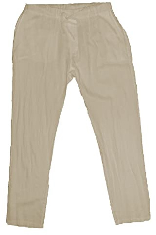 Fantasy Pantalone Lungo Puro Lino Leggero Estivo Uomo Ragazzo Elastico Vita (58 5XL, Beige)