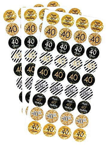 Oblique Unique® 40. Geburtstag Sticker Jubiläum Deko Aufkleber 108 Stück Feier Party Geschenk Dekoration Geburtstagsdeko Gold Schwarz Weiß