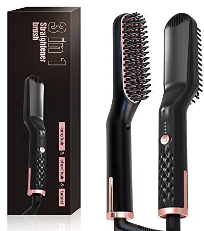 Pettine Spazzola Barba Uomo, Piastra per Barba per Uomo Pettine barba uomo spazzola elettrica Piastra per Capelli 3 in 1, per uomini e donne a casa e in viaggio