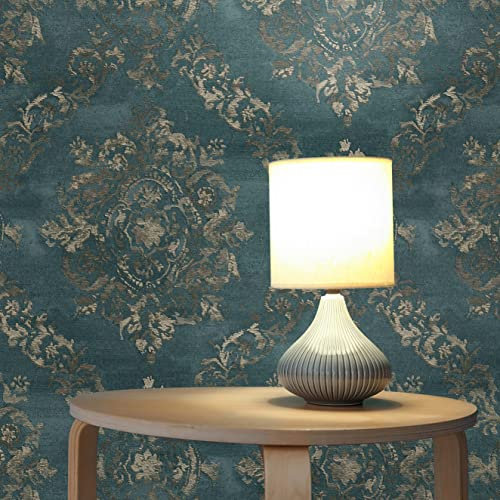 TADESSI Nicolo M1-No.1849 - Carta da parati barocco in tessuto non tessuto, colore: Blu/Verde perla, ornamenti classici, per soggiorno, camera da letto, cucina