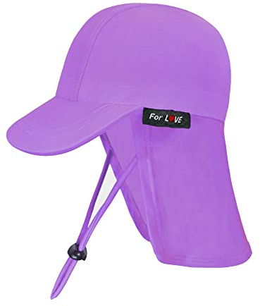 weVSwe Sombrero De sol para bebé UPF 50+ Gorro De Natación Solapa Protector El Cuello Correas De Barbilla Ajustables Sombreros De Protección Solar UV, Lila, 12-24 mesi