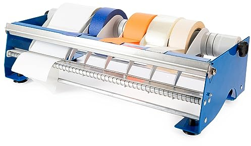IDL Packaging 18 Manual Label and Tape Dispenser, 2 and Up Core Size, Adjustable Roll Width - Tabletop & Wall-Mounted Multi Roll Holder - Industrial Grade Steel Construction